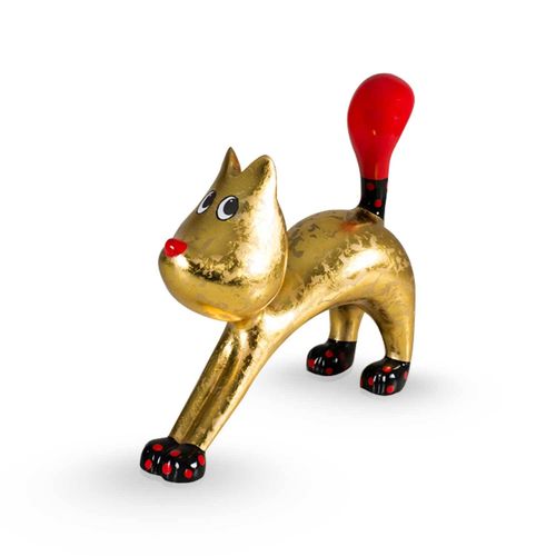 Deco object curious cat 'Hillie' Gold by Niloc Pagen
