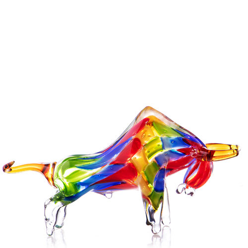Modern glass deco object colourful 'Bull' Rainbow