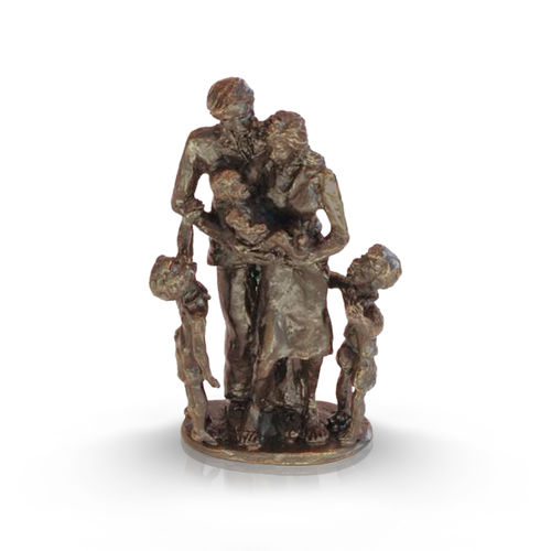 Scultura in bronzo 'Famiglia con tre bambini'